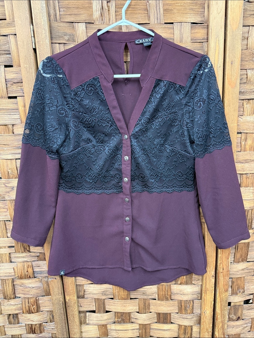 Karv Women's Burgundy Blouse with Black Lace Overlay